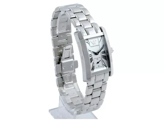 New Genuine Emporio Armani Mens Watch Ar0145  Rectangular Silver With White Dial