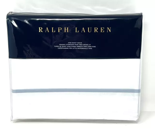 Ralph Lauren RL Palmer Percale King Duvet Cover White Oxford Blue Cotton NIP