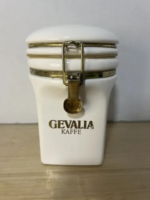 Gevalia Kaffe Coffee Canister Jar White & Gold Collectible 7” airtight container