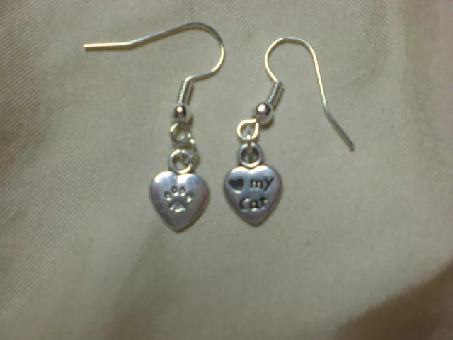 Love My Cat Earrings Dangle Silver