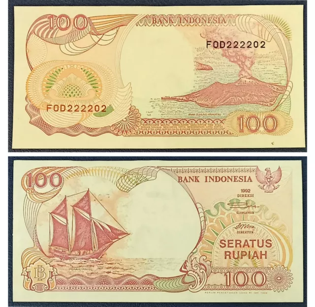 001. Indonesia 100 Rupiah 1992 Almost Solid S/N 222202 aUNC