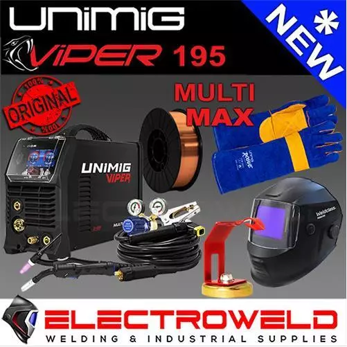 UNIMIG Viper Multi 195 Max Mig Tig Stick Welder + Helmet + Gloves + Wire+ Holder