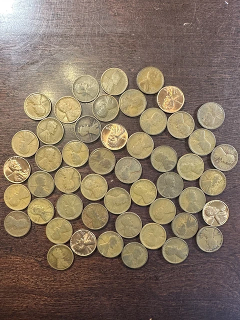 1917-D Lincoln Cent Roll (50 Coins) All Have Clear Dates Includes Five Bu Wheats