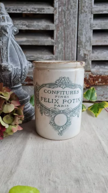 Ancien Pot A Confiture  En Terre Cuite Felix Potin Sarreguemines