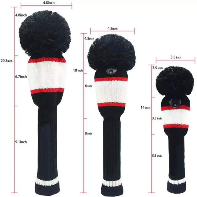 3/4 Pack Golf Pom Head Cover \ Wood Knitted Driver Fairway Hybrid Head Cover UK 3
