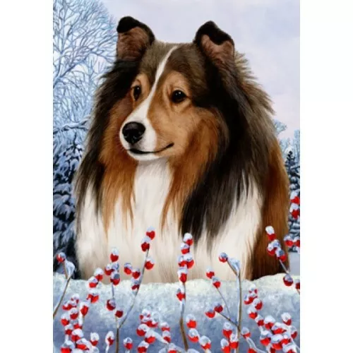 Winter House Flag - Sable Shetland Sheepdog Sheltie 15014