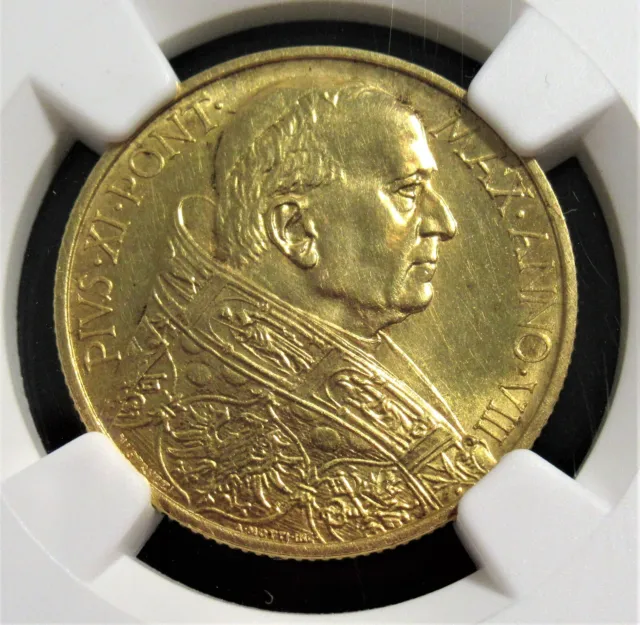 Vatikan City : Pius Xi Gold 100 Lire Anno VIII (1929) MS62 NGC