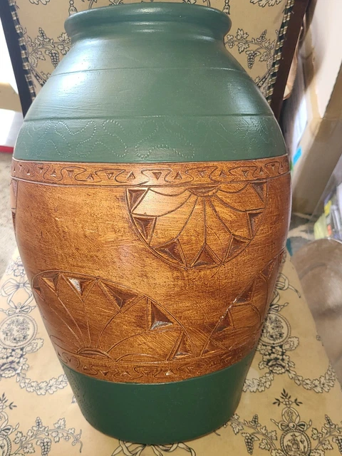Large Ceramic Vase, Green, Brown