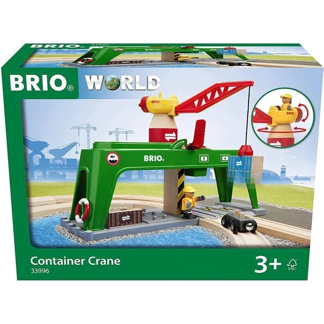 GRU SOLLEVA CONTAINER ferrovia BRIO world TRENO trenino 33996 CRANE età ...
