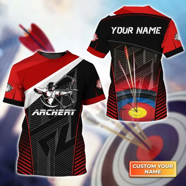 Red And Black Archer Archery Target Club Personalized Name 3D Tshirt, Gift For A