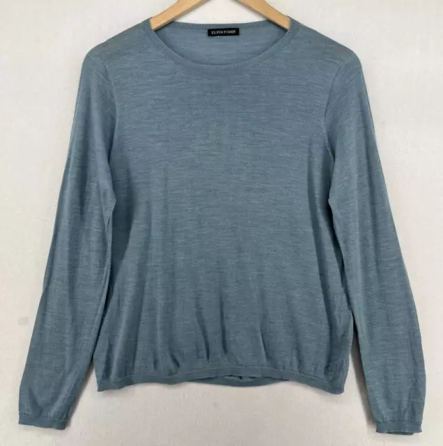 EILEEN FISHER Sweater S Superfine Merino Wool Long Sleeve Pullover Blue Gray
