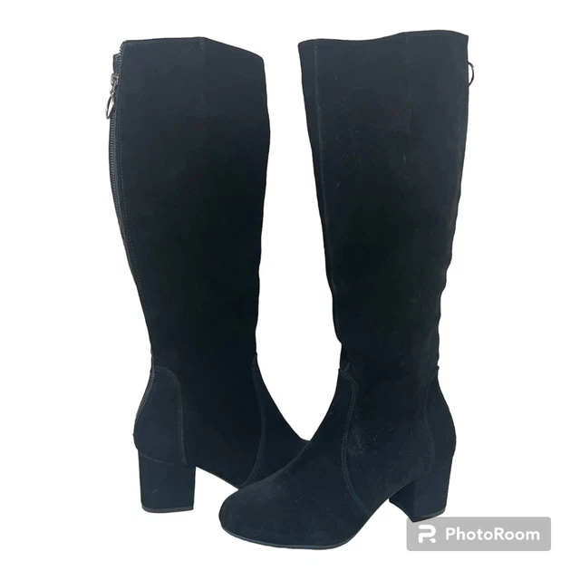 Steve Madden Women Boots Haydun Sz 7.5 Black Suede Knee High Block Heel Back Zip Steve Madden Women Boots Haydun Sz 7.5 Black Suede Knee High Block Heel Back Zip
