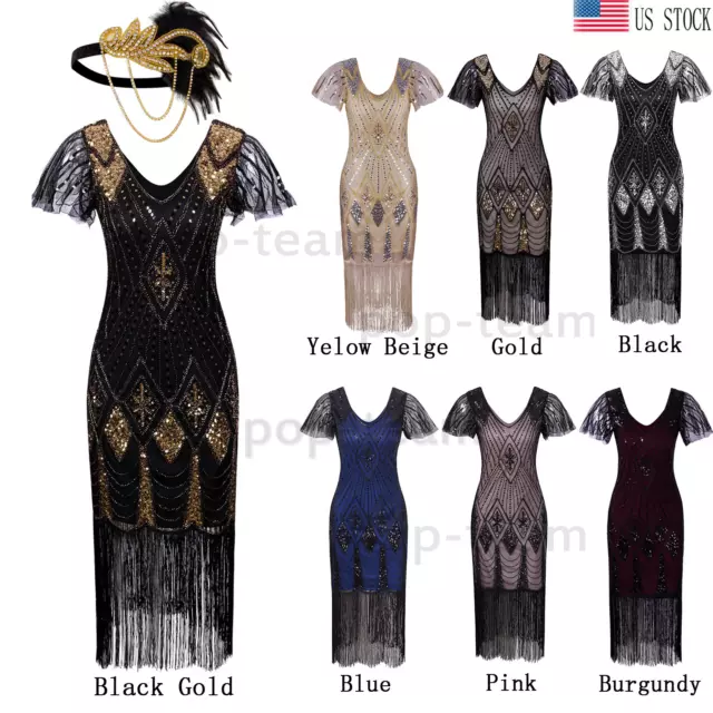 Vintage 1920s Gatsby Wedding Prom Evening Fringe Dress Flapper Costume Plus Size