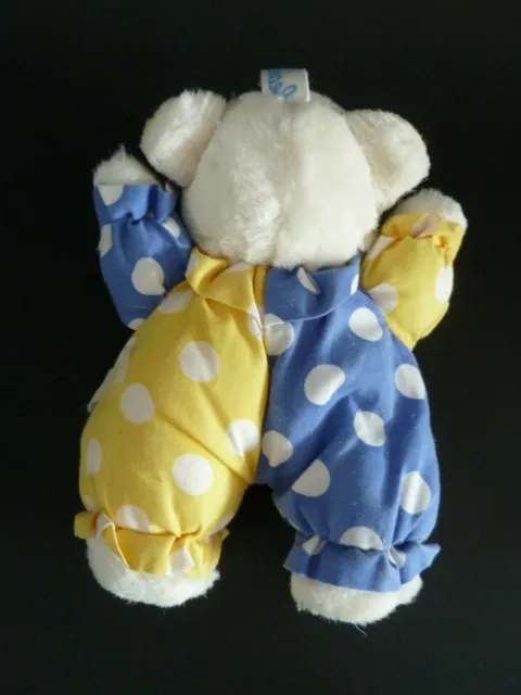 X6- DOUDOU PELUCHE BEABA OURS BLEU JAUNE POIS BLANC HOCHET GRELOT 20cms - TBE 3