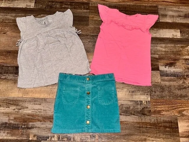 3 piece outfit set Girls size 8 Aqua Teal Skirt Gray & Pink shirts Carter's
