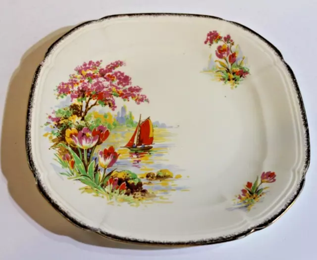 1930's Alfred Meakin England Royal Marigold Plate Saling Boat & Floral Design 9"