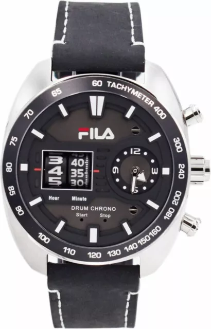 Fila Orologio Uomo 38-846-001 Drum Roller pelle nero crono UVP: 289,- € NUOVO