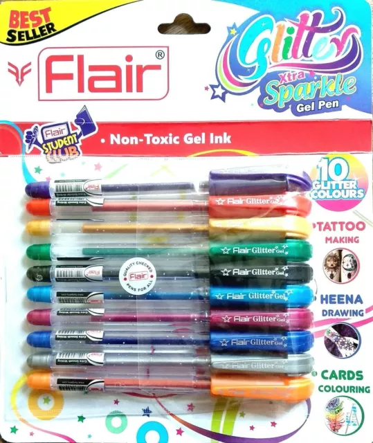 Flair Xtra Sparkle Glitter Gelstift, 10 Farben (1 Set)