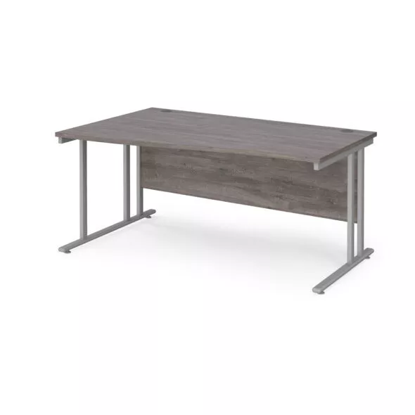 Maestro 25 left hand wave desk - silver cantilever leg - Grey oak - 1600