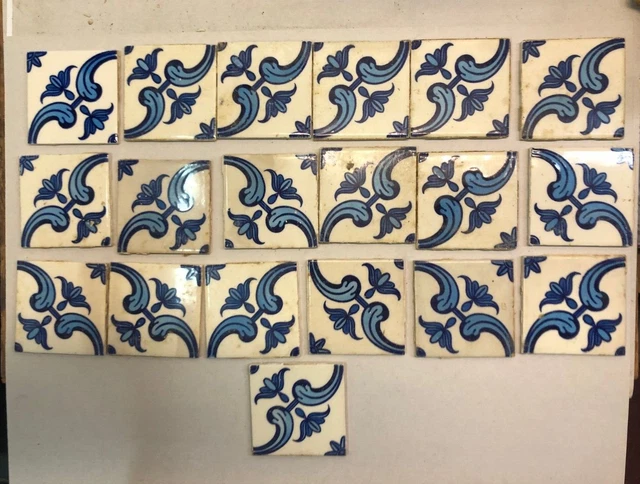 19 Vintage Dal Tile Az-13 Daltile Blue Flower Pattern 4.25" Tiles May Separate