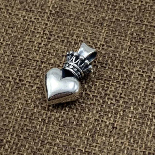 3D Vintage Crown Heart Love Solid 925 Sterling Silver Oxidized DIY Pendant Gifts 2