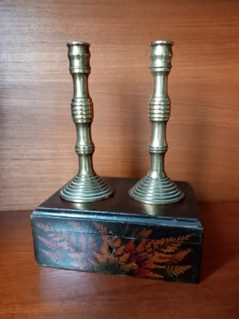 Pair Of Antique/Vintage Solid Brass Candlesticks 16 cm High