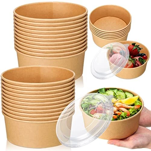 100 Pack 37oz Salad Bowls with Lids Disposable Paper Bowls with Lids Paper