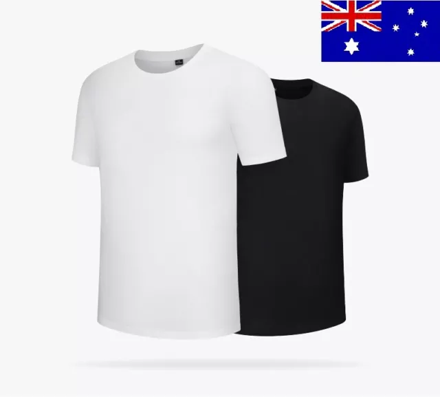 AU FAST SHIPPING 100% Cotton Men Plain Blank T-Shirt Basic Tee White Black S-XXL
