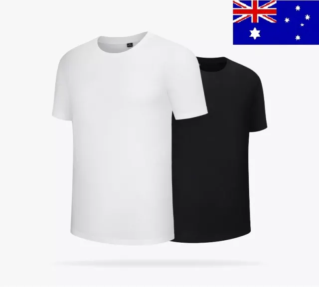 AU NEW Men Plain Blank T-Shirt Basic Tee White Black S-XXL FREE FAST SHIPPING HQ