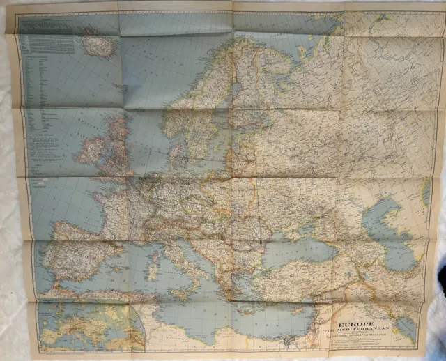 1938 Map Of Europe 33 1/2" x 39" Folded