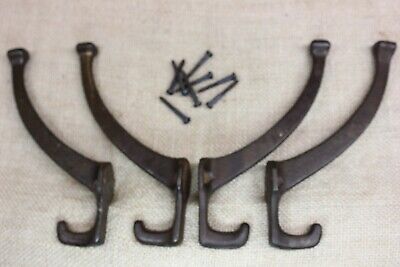 4 old Coat Hooks Mission House Bath Robe vintage Clothes Tree rustic Cast Iron