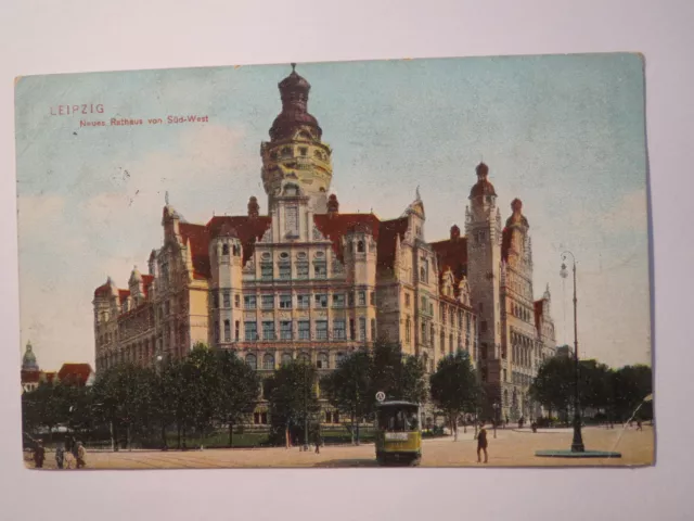 Leipzig - Neues Rathaus von Südwest - 1912 - Strassenbahn nach Gohlis / AK