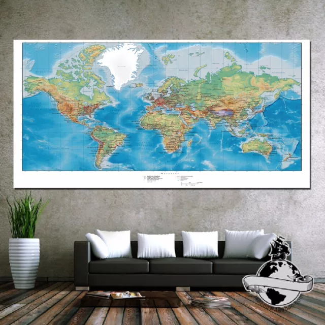 Huge large Banner Canvas Earth ocean World Map Classic Elite Print Wall Poster