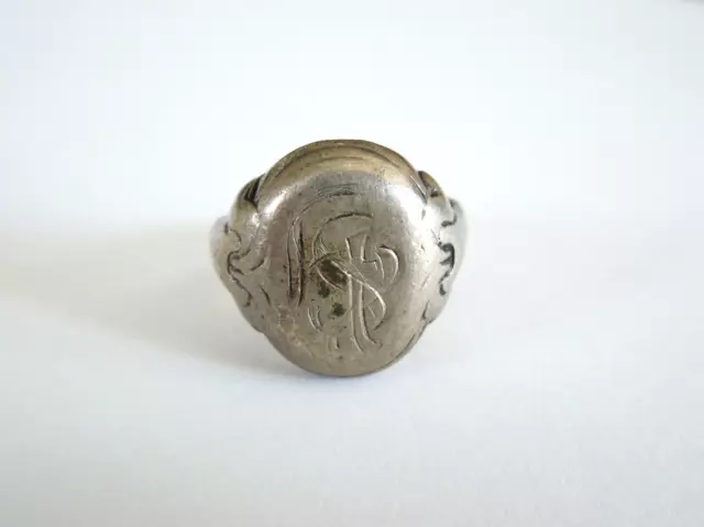 Antique 835 Argent Chevalière, Bague Avec Unleserlichem Monogramme 8,4 G/Gr.53