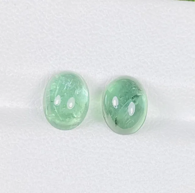 2.90cts 8x6mm Beautiful Natural Green Tourmaline Oval Cabochon Pair Gemstone