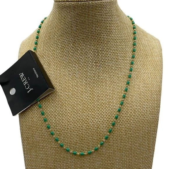 NWT J. Crew Green and Gold Bead Layering Necklace 20" Length