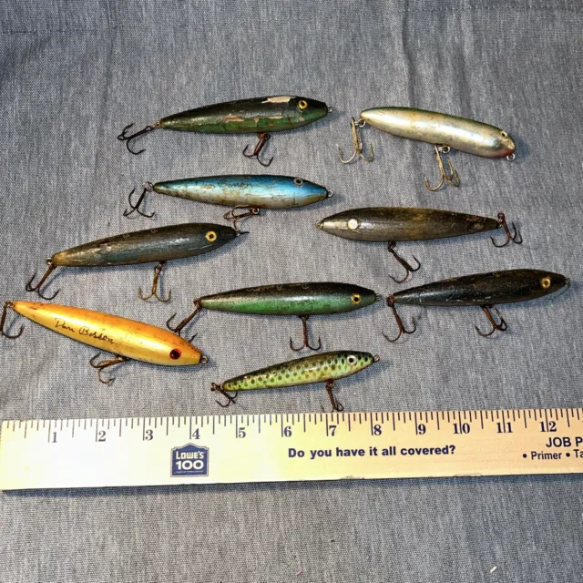VINTAGE LOT WOODEN fishing lures 3 green with black spots