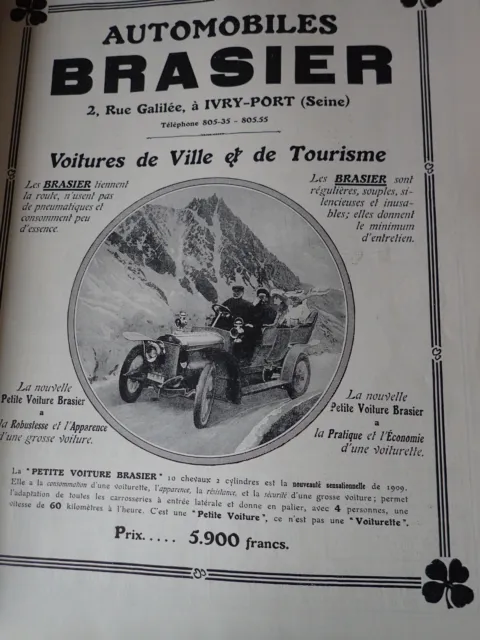 BRASIER automobile ville et tourisme IVRY publicité papier ILLUSTRATION NOEL1908