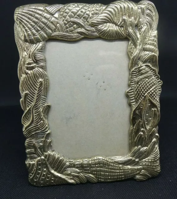 Brass Seashell Picture Frame Tabletop or Hanging 4 x 6 photo - Vintage