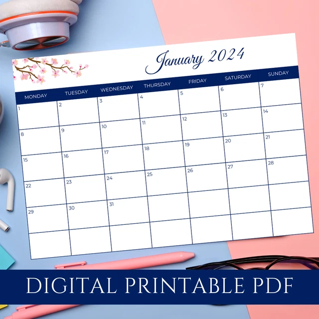 PRINTABLE 2024 MONTHLY Cherry Blossoms Calendar | PDF Digital File £5. ...