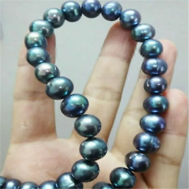 9-10MM Peacock Blue Shell PEARL NECKLACE 18inch hand-made AAA flawless luxury