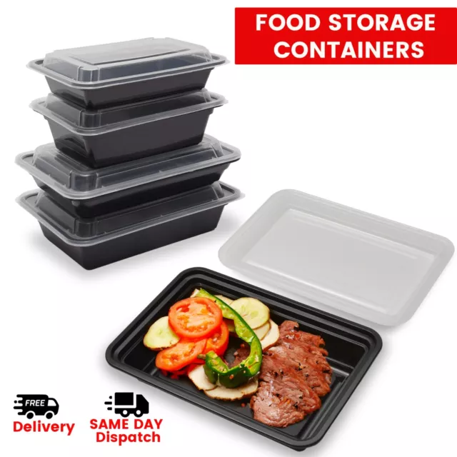 Black Reusable Meal Prep Containers with Lids Microwave Food Storage Lunch Boxes