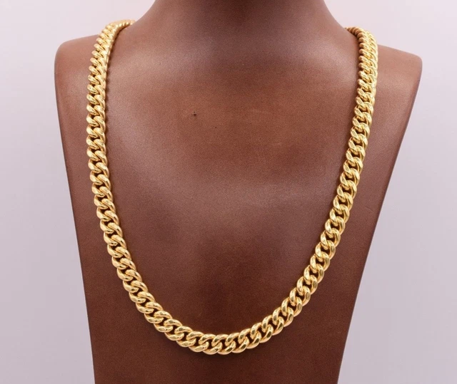 8.5mm Miami Cuban Link Chain Necklace Double Lock Real 10K Yellow Gold 24"