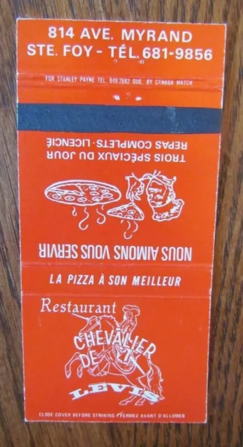 Cavalier Matchbook Matchcover: Cavalier De Levis Pizzeria (Ste-Foy, Quebec) -E13