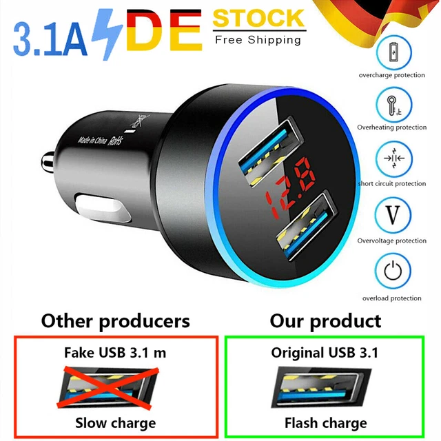 2023 Neu Zigarettenanzünder 2 USB KFZ Auto Ladegerät mit LED Voltmeter für Handy