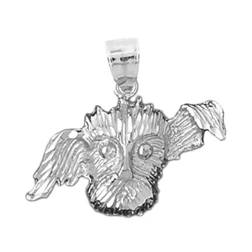 Rhodium Plated 925 Sterling Silver Lhasa Apso Dog Face Pendant