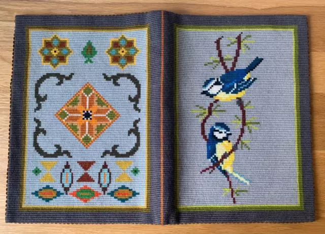 Vintage Woven Tapestry Blue Tit Needlepoint Art Wall Hanging? Needle Case?