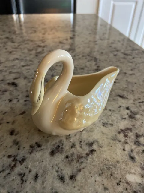 Vintage Belleek Ireland Porcelain Swan Creamer Gold Mark Ivory