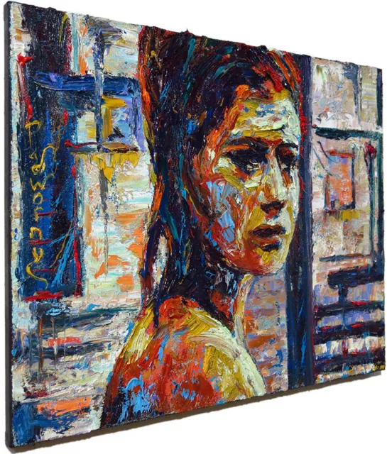 WOMAN PORTRAIT OIL PAINTING GIRL IMPRESSIONIST ART SIGNED Abstract ...