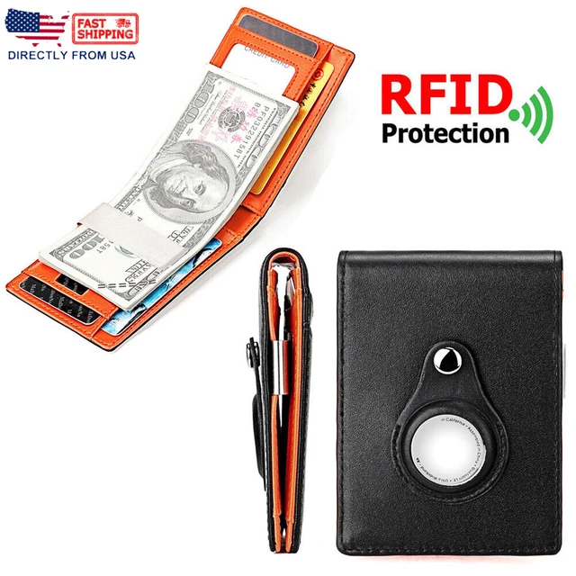 Men AirTag Wallet Genuine Leather Wallet RFID Credit Card Holder with Money Clip